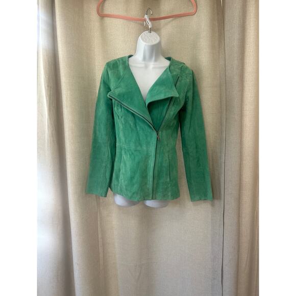 Dennis Basso 80’s Style Leather Jacket Aqua Marine Zipper Hip Length XXSmall - Picture 7 of 13